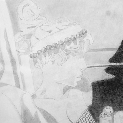 charcoal rendering of still life collage