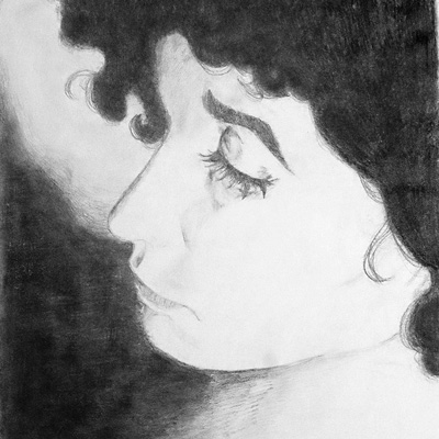 moody charcoal rendering of woman's side profile